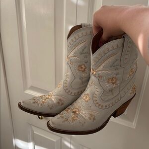 Dingo Cream and Gold Heeled Boots with Western Flair